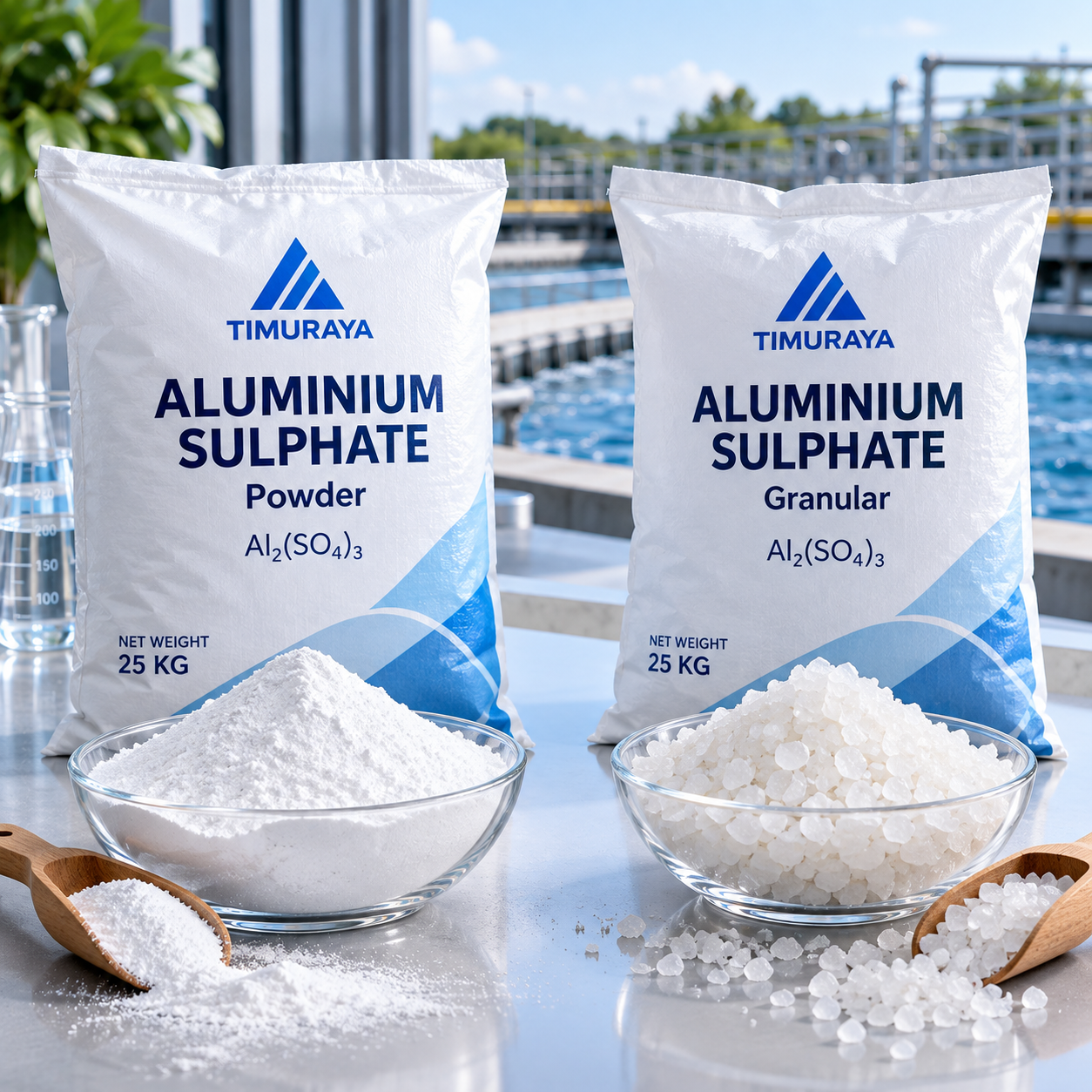 Ilustrasi Aluminium Sulphate TIMURAYA Powder dan Granular